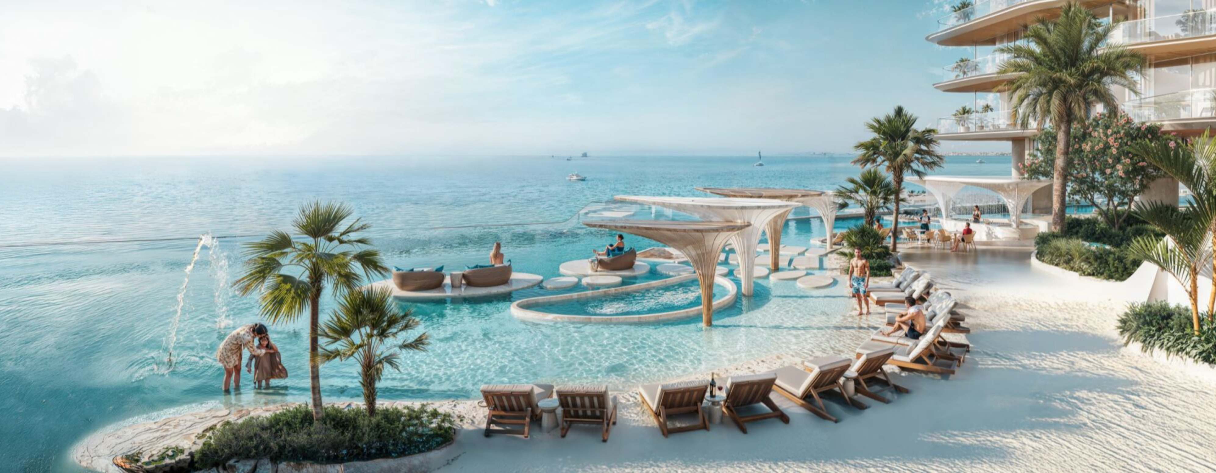 Infinity pool with waterfront access at Breez by Danube - resort-style swimming pool Dubai Maritime City