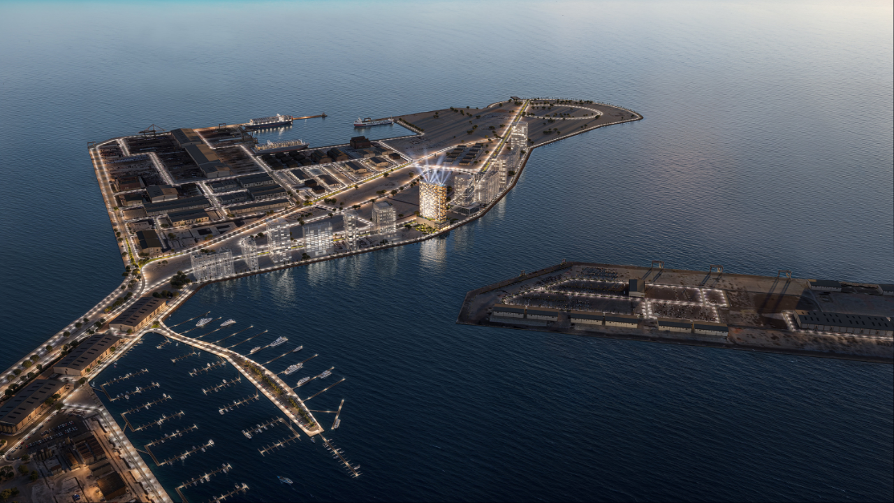 Maritime City Dubai aerial view map showing Breez by Danube location and connectivity to major Dubai landmarks